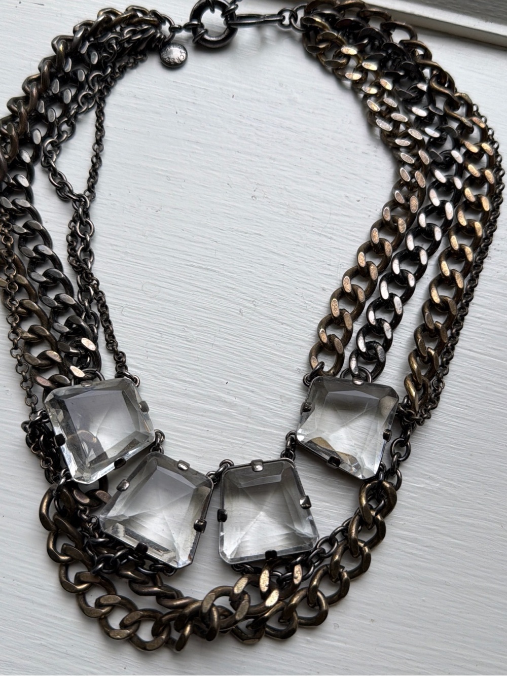 J. Crew Antique Gold-Tone Multi-Chain Necklace with Clear Stones
